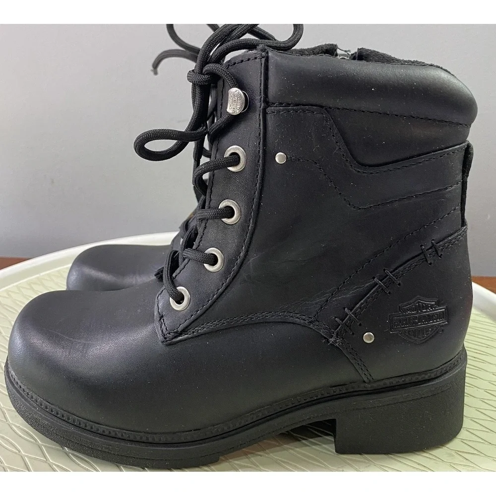 Harley Davidson Women Elowen Black Leather Motorcycle Ankle Riding Biker Boot 7M